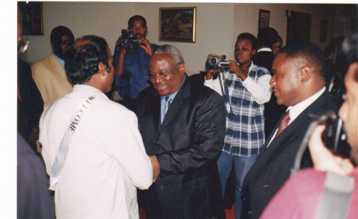 Dr. K.A. Paul greeting African dignitaries during a formal reception