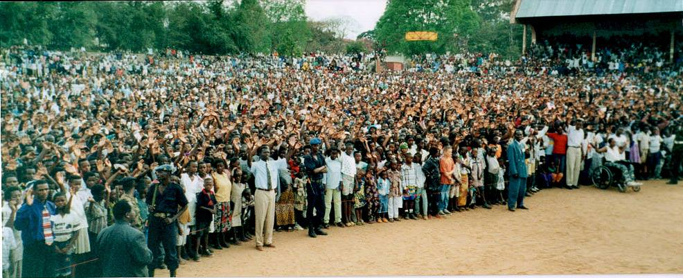 Massive crowd at Dr. K.A. Paul's gospel crusade in Bujumbura, Burundi, September 2000