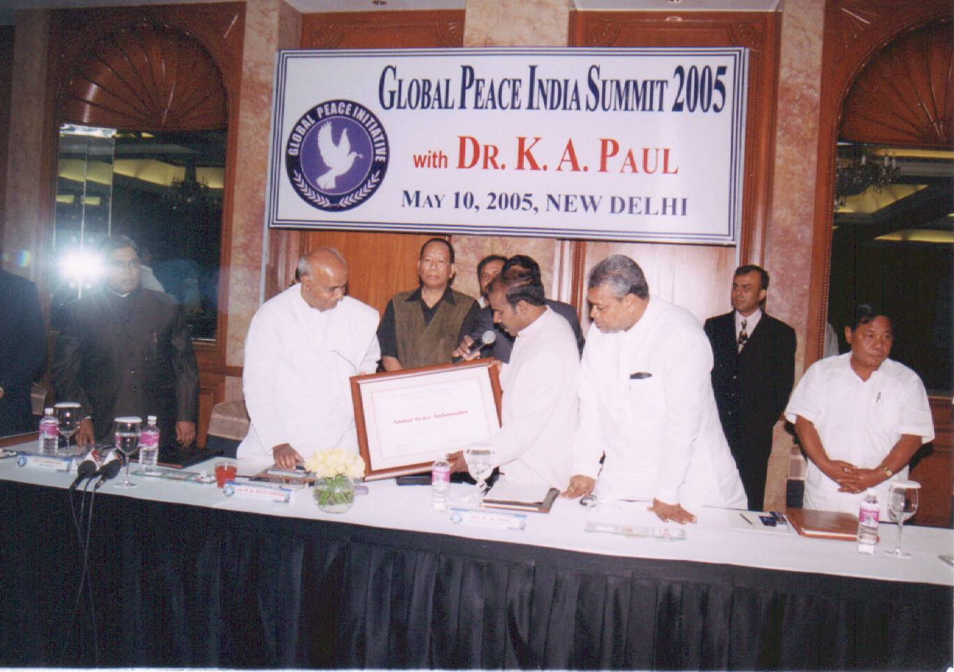 Dr. K.A. Paul presenting on stage at the Global Peace India Summit 2005 in New Delhi